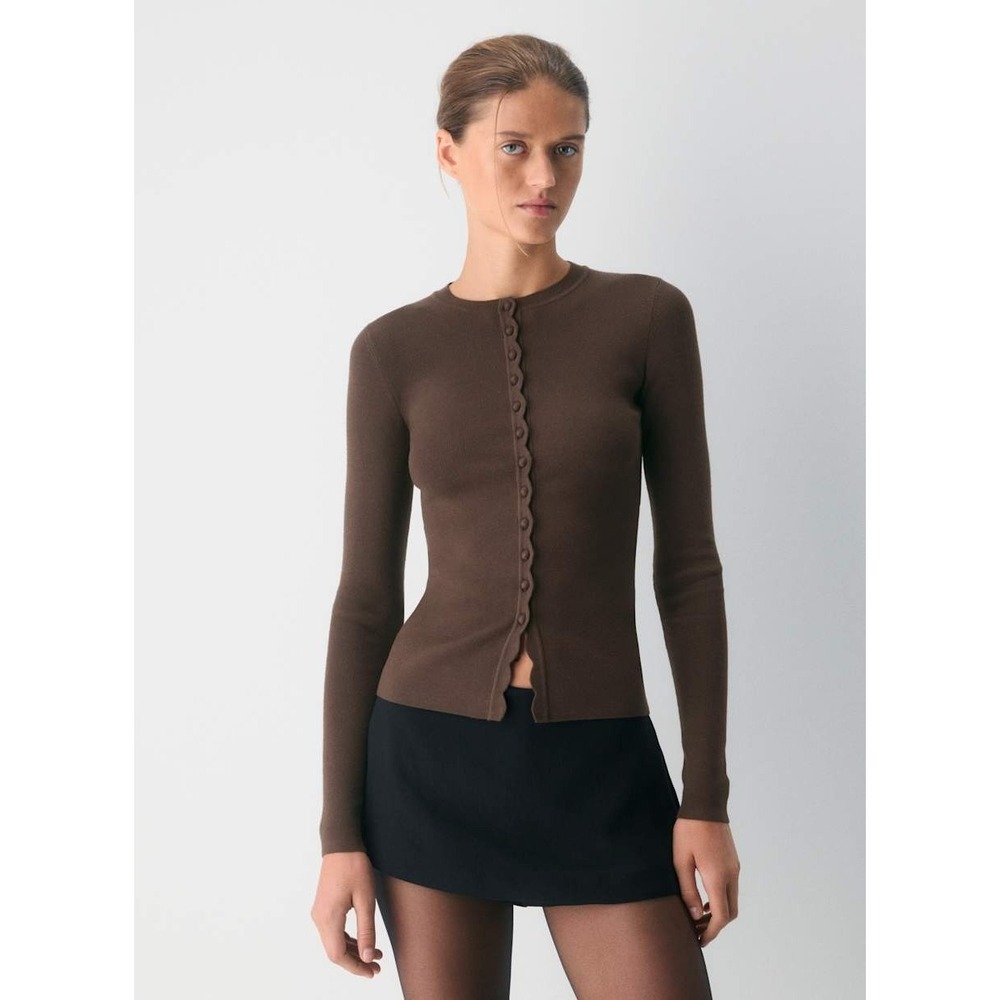 NWT Wilfred Shelly Cardigan Rich Mocha Brown Scalloped Button Front Sweater S